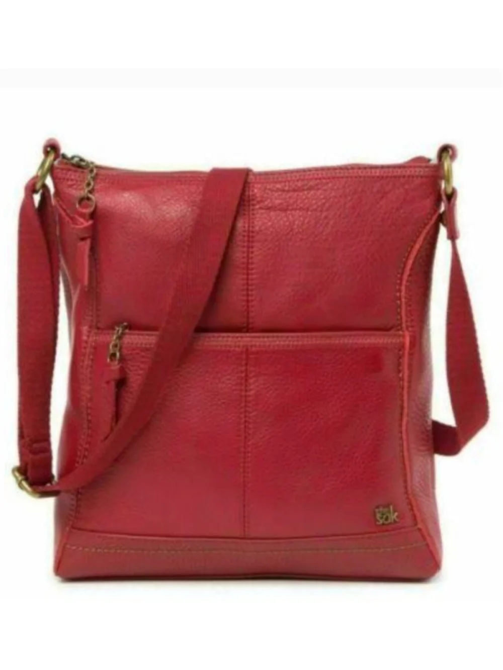 The Sak Iris Red Pebble Leather Brass Tone Crossbody Shoulder Bag EUC MSRP $129